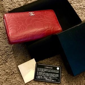 Chanel Authenic camelilla red long wallet